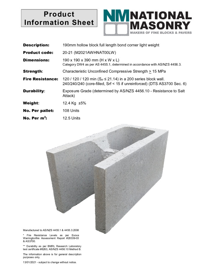 thumbnail of National-Masonry-SQLD-NSW-Technical-Data-Sheet-20-21A