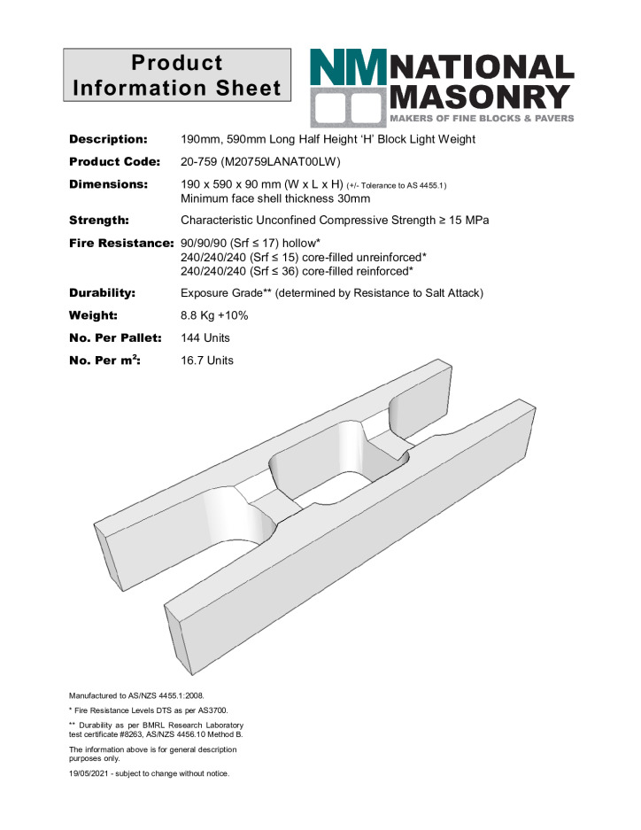thumbnail of National-Masonry-SQLD-NSW-Technical-Data-Sheet-20-759LW-590mm-H-Block-Half-Height